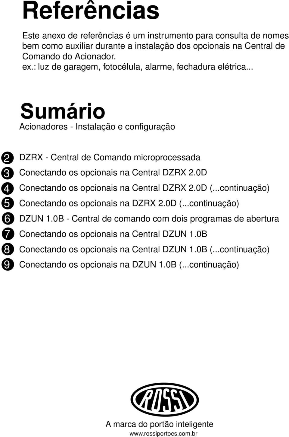 .. Acionadores - Instalação e configuração 8 9 DZRX - Central de Comando microprocessada Conectando os opcionais na Central DZRX.0D Conectando os opcionais na Central DZRX.0D (.