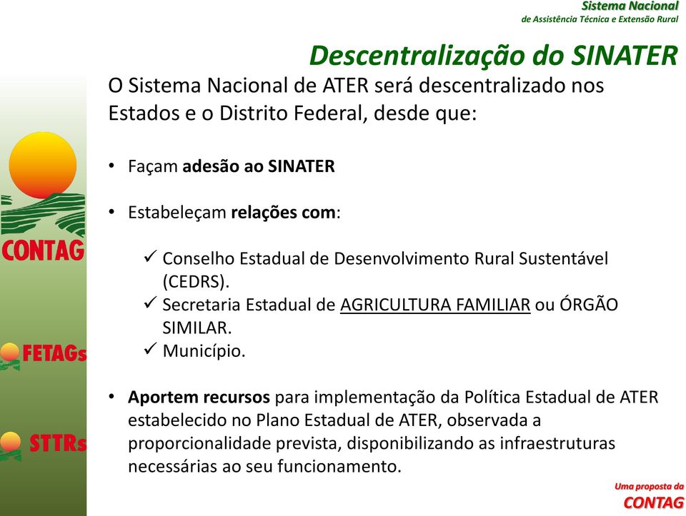 Secretaria Estadual de AGRICULTURA FAMILIAR ou ÓRGÃO SIMILAR. Município.