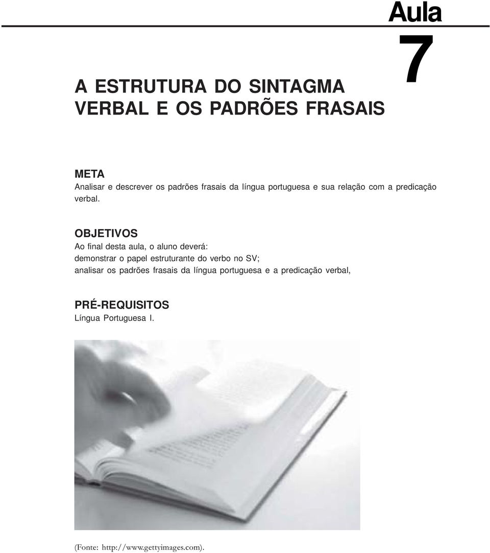 OBJETIVOS Ao final desta aula, o aluno deverá: demonstrar o papel estruturante do verbo no SV;