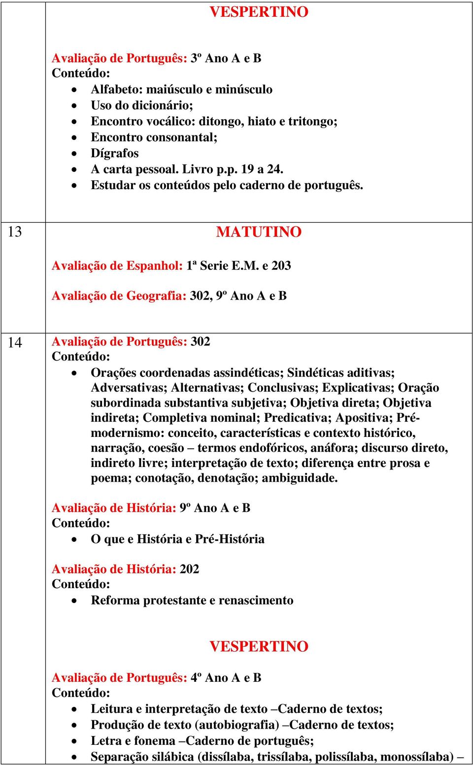 TUTINO Avaliação de Espanhol: 1ª Serie E.M.