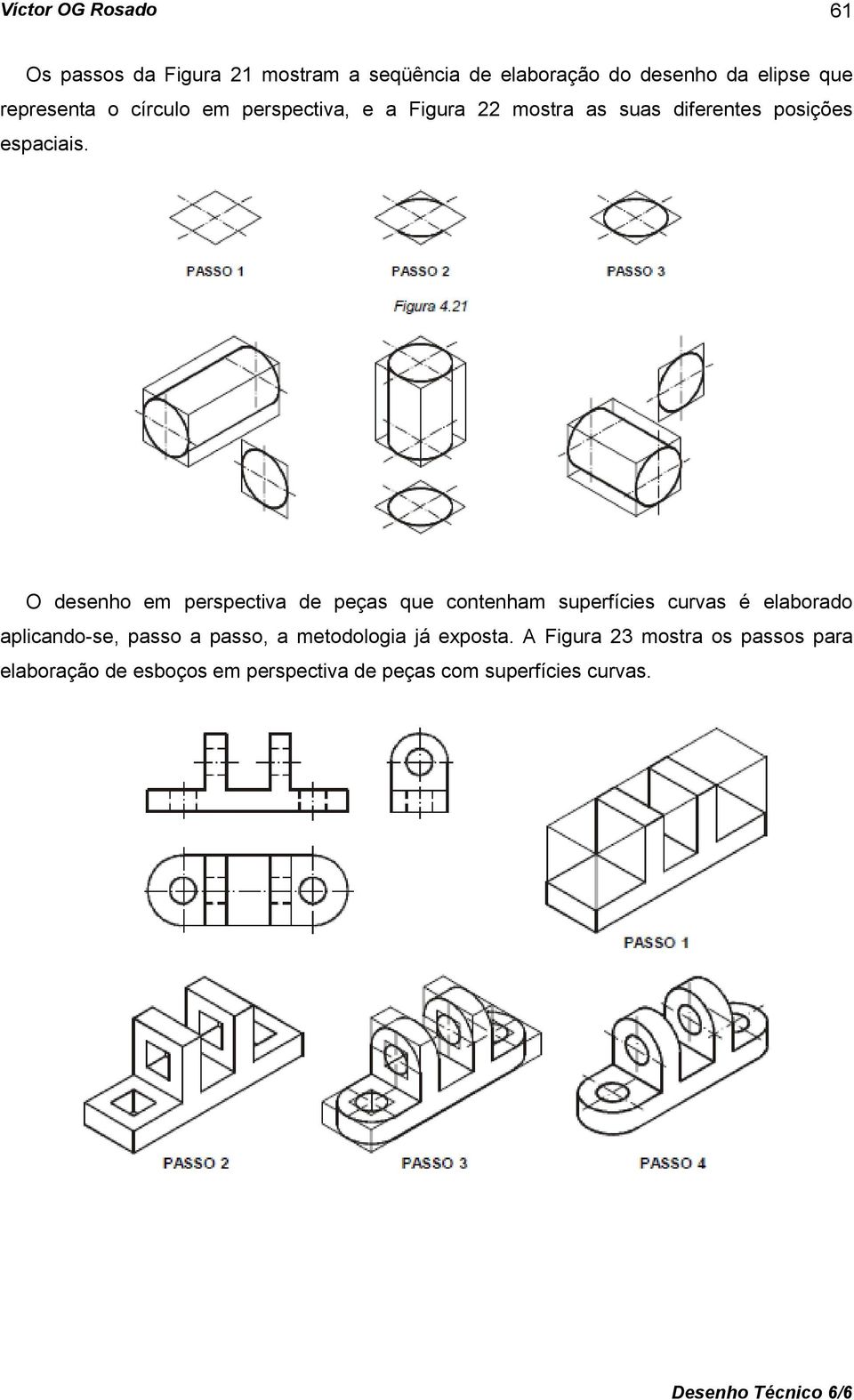 O desenho em perspectiva de peças que contenham superfícies curvas é elaborado aplicando-se, passo a