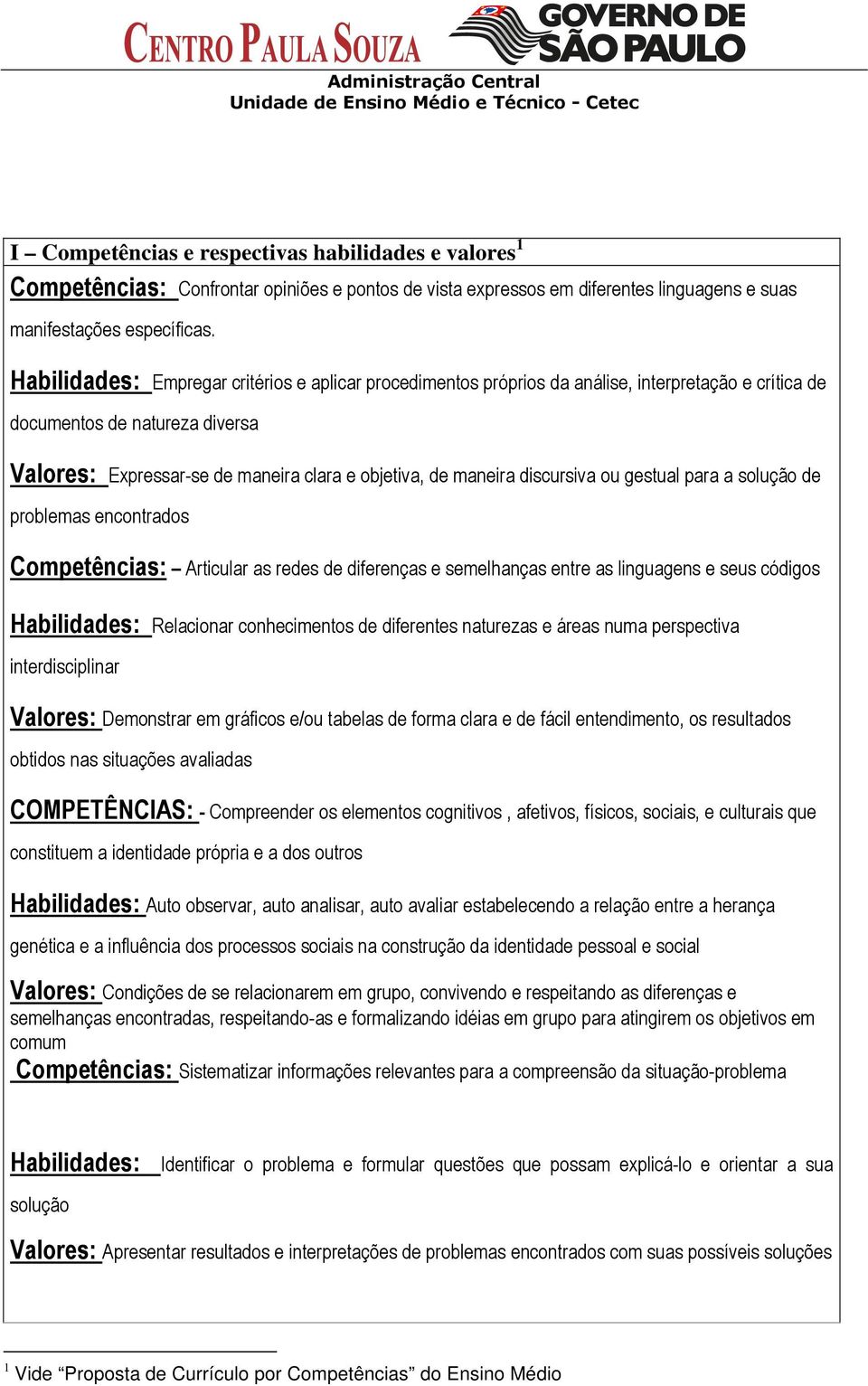 discursiva ou gestual para a solução de problemas encontrados Competências: Articular as redes de diferenças e semelhanças entre as linguagens e seus códigos Habilidades: Relacionar conhecimentos de