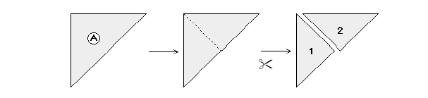 9 b) Dobra o quadrado ao meio e recorta-o de modo a obter dois triângulos (A e B).