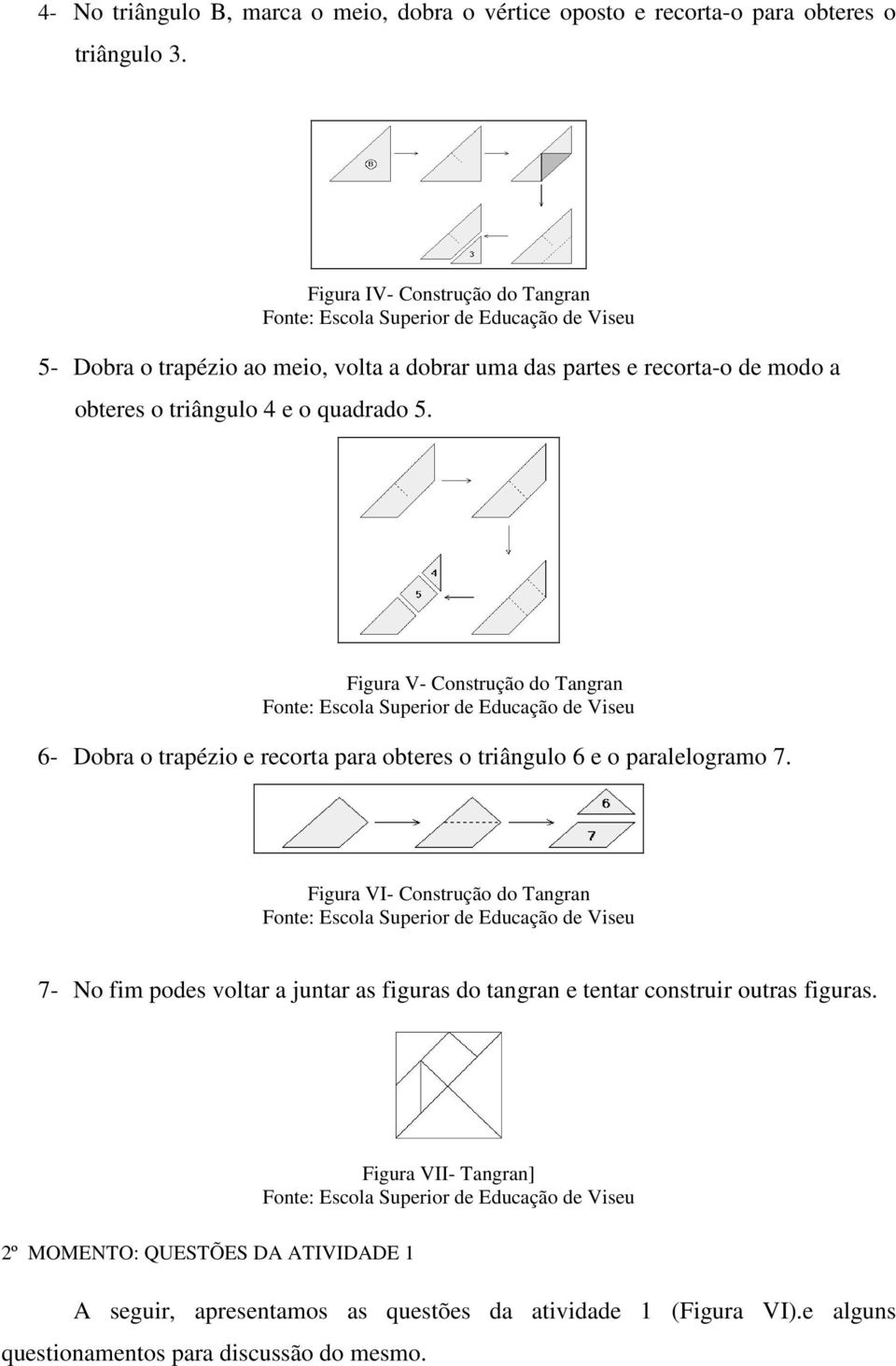 Figura V- Construção do Tangran 6- Dobra o trapézio e recorta para obteres o triângulo 6 e o paralelogramo 7.