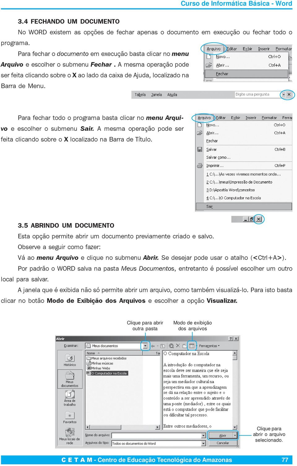 Para fechar todo o programa basta clicar no menu Arquivo e escolher o submenu Sair. A mesma operação pode ser feita clicando sobre o X localizado na Barra de Título. 3.