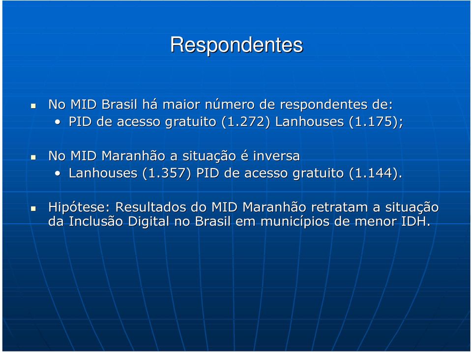 175); No MID Maranhão o a situaçã ção é inversa Lanhouses (1.