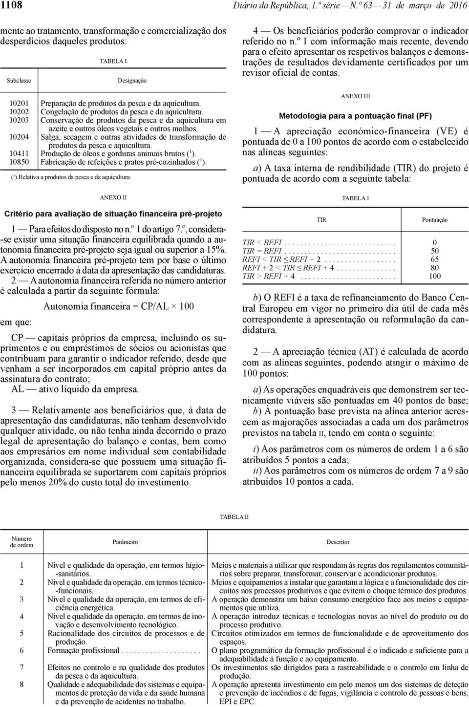 10202 Congelação de produtos da pesca e da aquicultura. 10203 Conservação de produtos da pesca e da aquicultura em azeite e outros óleos vegetais e outros molhos.