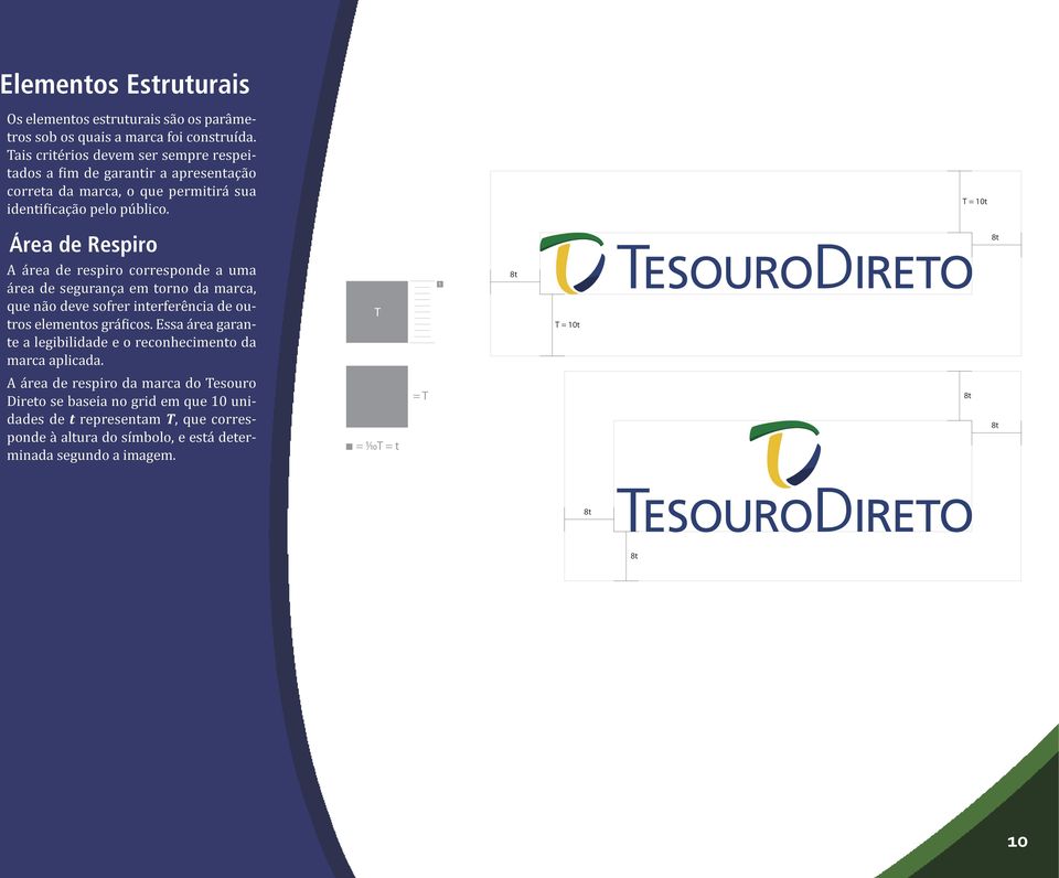 T = 10t Área de Respiro 8t A área de respiro corresponde a uma área de segurança em torno da marca, que não deve sofrer interferência de outros elementos gráficos.