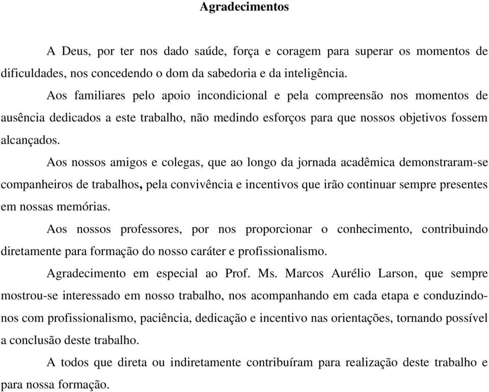 Aos nossos amigos e colegas, que ao longo da jornada acadêmica demonstraram-se companheiros de trabalhos, pela convivência e incentivos que irão continuar sempre presentes em nossas memórias.