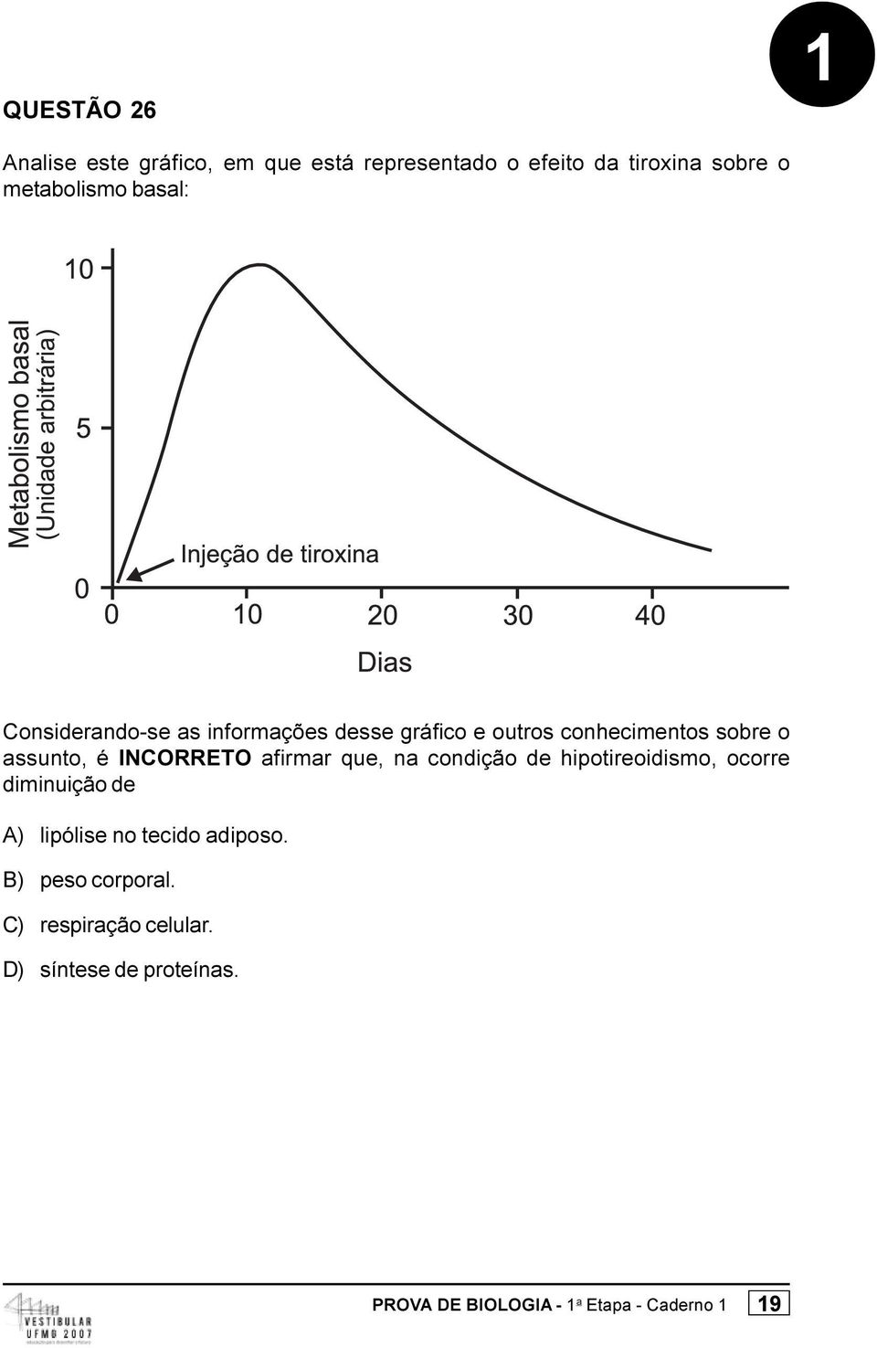 o assunto, é INCORRETO afirmar que, na condição de hipotireoidismo, ocorre diminuição de A)