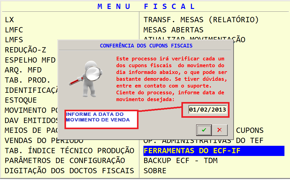 PAF-ECF AVANÇO INFORMÁTICA 49 Conferir Movimento Essa função permite ao frente de loja executar o download da MFD, a fim de verificar e recriar os arquivos de cupons que por algum motivo não foram