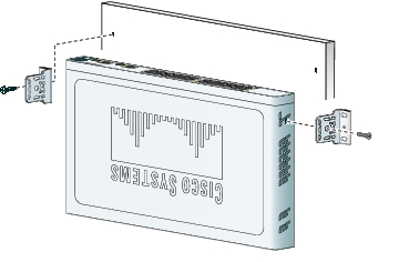 Insira o switch no rack de 50 cm e alinhe o suporte de montagem no rack. Use parafusos de fenda de 10 a 32 ou parafusos de fenda 12 a 24 para prender o switch no rack.