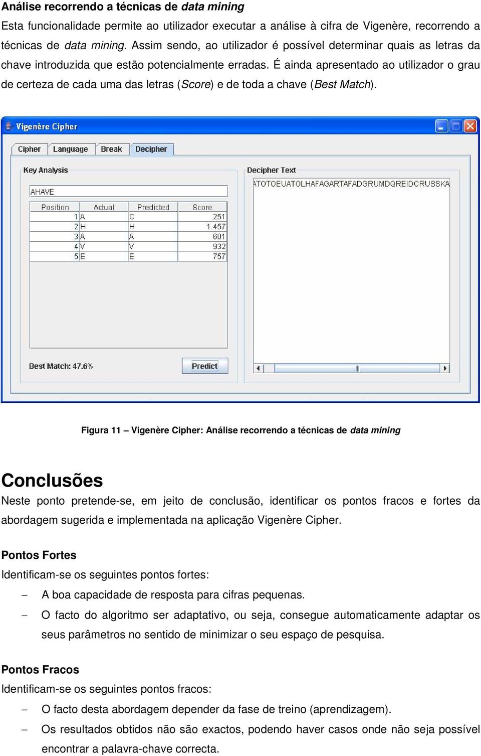 É anda apresentado ao utlzador o grau de certeza de cada uma das letras (Score) e de toda a chave (Best Match).