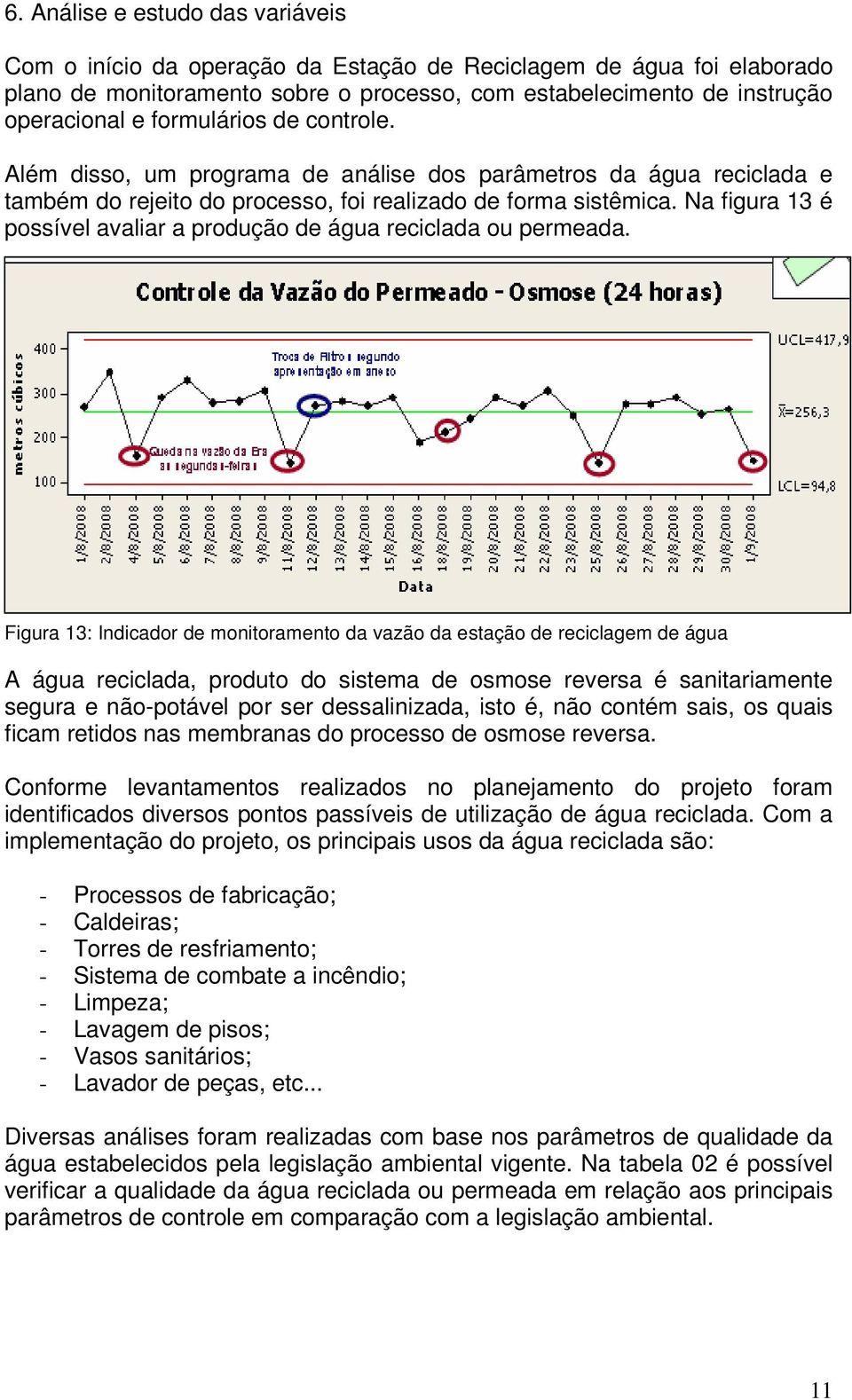 Na figura 13 é possível avaliar a produção de água reciclada ou permeada.