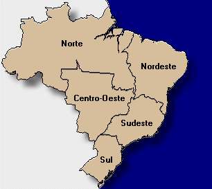 4 O Clima do Brasil Considerando os limites continentais dados por 5 N a 34 S e 33 W a 70 W, é conveniente uma divisão esquemática em seis regiões: 1 Amazônia Ocidental: equatorial chuvoso, sem