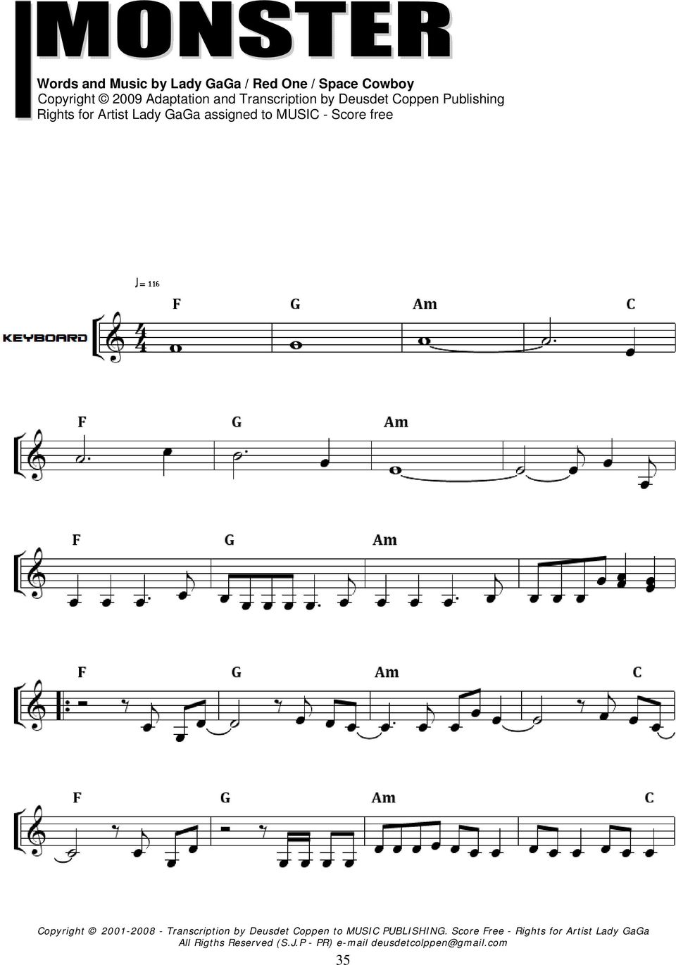 Score free Copyright 2001-2008 - Transcription by Deusdet Coppen to MUSIC PUBLISHING.