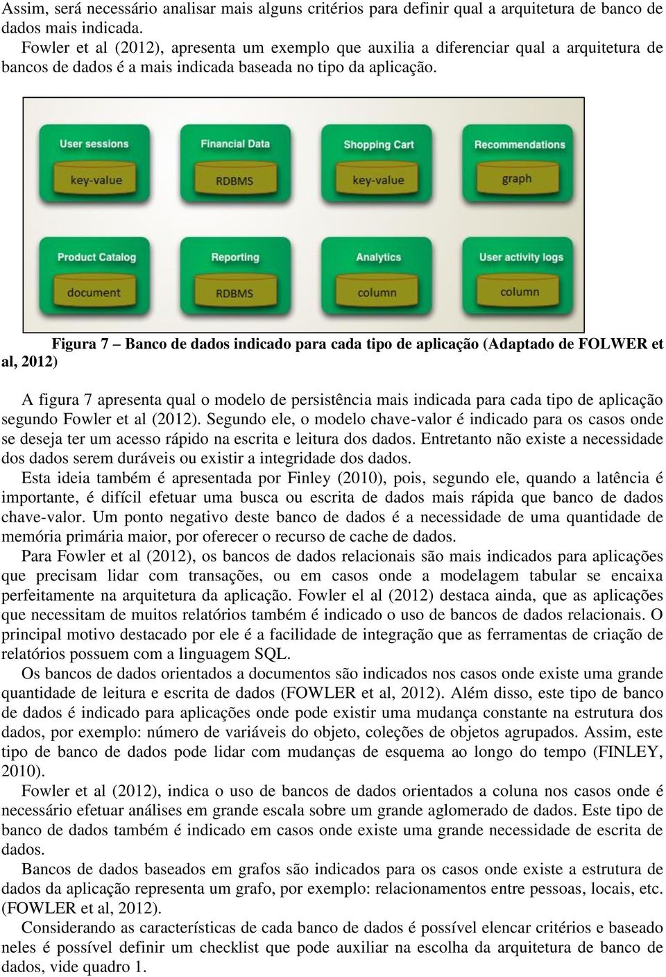 Figura 7 Banco de dados indicado para cada tipo de aplicação (Adaptado de FOLWER et al, 2012) A figura 7 apresenta qual o modelo de persistência mais indicada para cada tipo de aplicação segundo