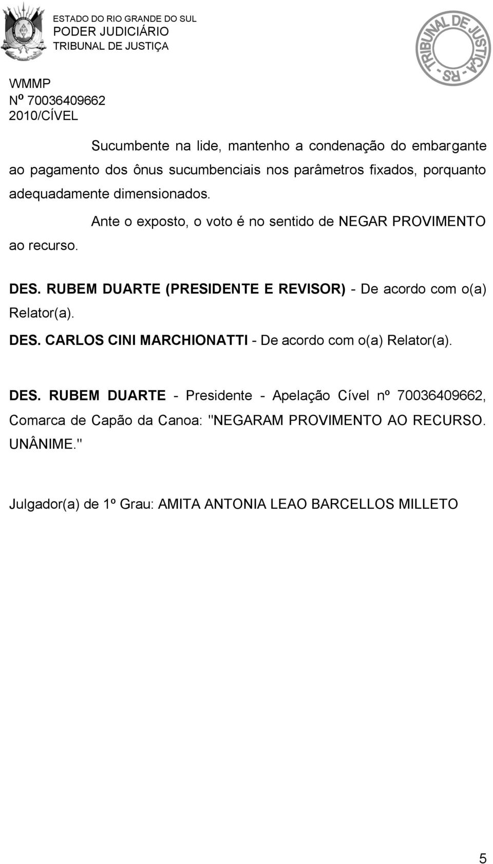 RUBEM DUARTE (PRESIDENTE E REVISOR) - De acordo com o(a) Relator(a). DES.