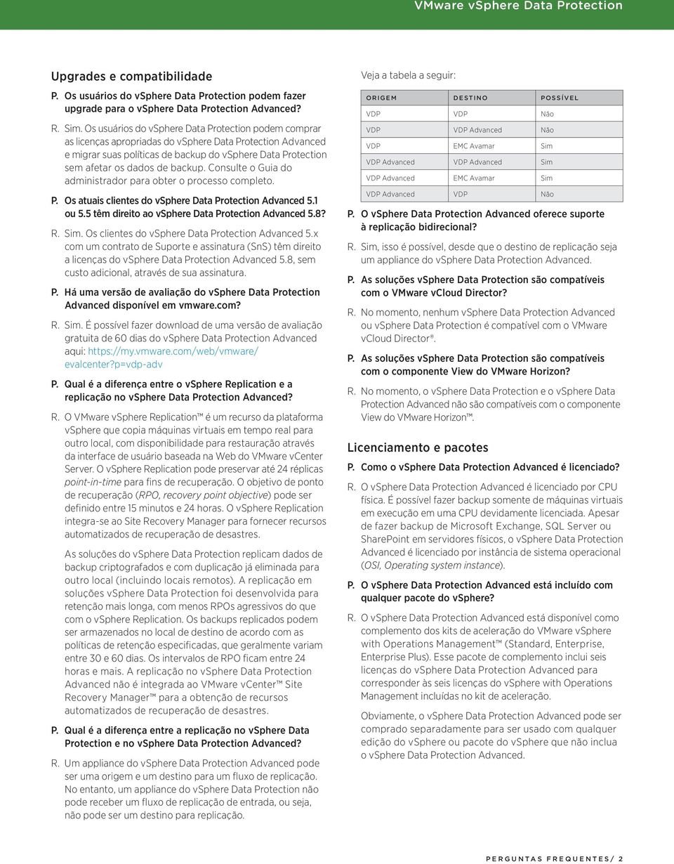 backup. Consulte o Guia do administrador para obter o processo completo. P. Os atuais clientes do vsphere Data Protection Advanced 5.1 ou 5.5 têm direito ao vsphere Data Protection Advanced 5.8? R.