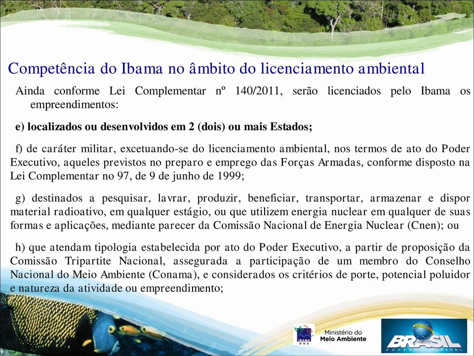 Lei Complementar no 97, de 9 de junho de 1999; g) destinados a pesquisar, lavrar, produzir, beneficiar, transportar, armazenar e dispor material radioativo, em qualquer estágio, ou que utilizem