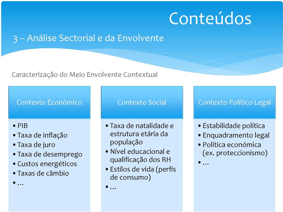 de câmbio Taxa de natalidade e estrutura etária da população Nível educacional e qualificação dos RH Estilos