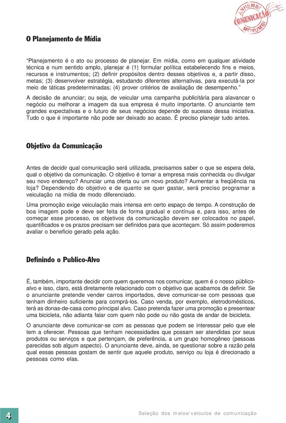 e, a partir disso, metas; (3) desenvolver estratégia, estudando diferentes alternativas, para executá-la por meio de táticas predeterminadas; (4) prover critérios de avaliação de desempenho.