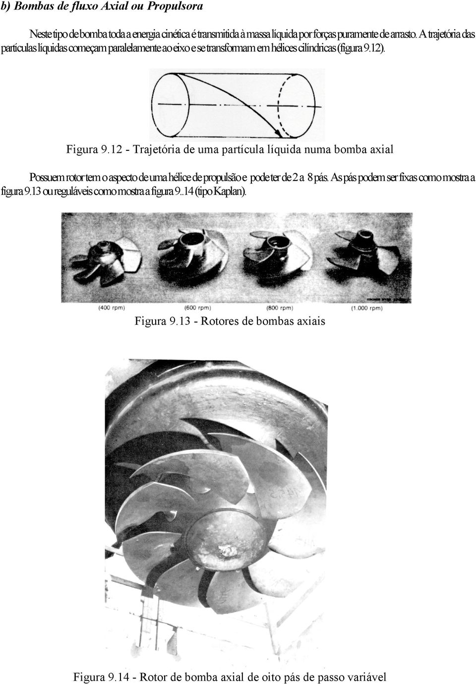 12 - Trajetória de uma partícula líquida numa bomba axial Possuem rotor tem o aspecto de uma hélice de propulsão e pode ter de 2 a 8 pás.