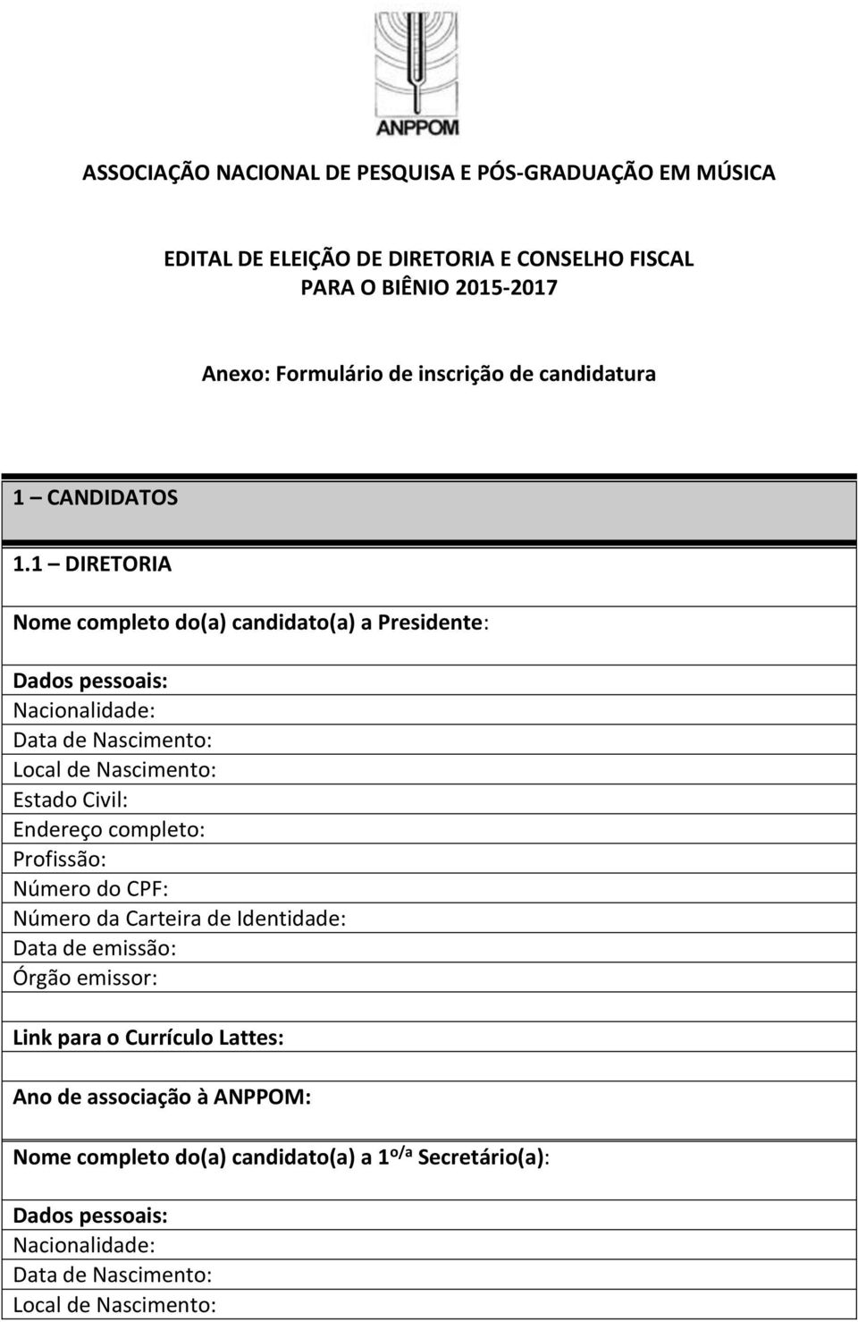 inscrição de candidatura 1 CANDIDATOS 1.