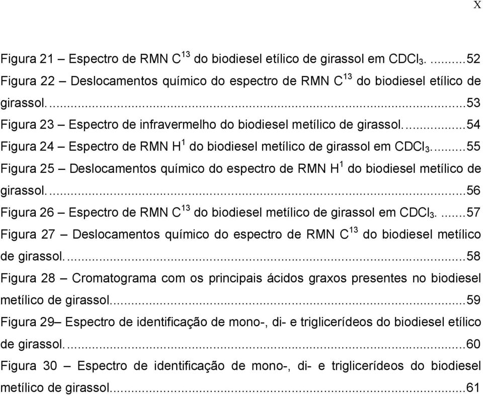 ..55 Figura 25 Deslocamentos químico do espectro de RMN H 1 do biodiesel metílico de girassol...56 Figura 26 Espectro de RMN C 13 do biodiesel metílico de girassol em CDCl 3.