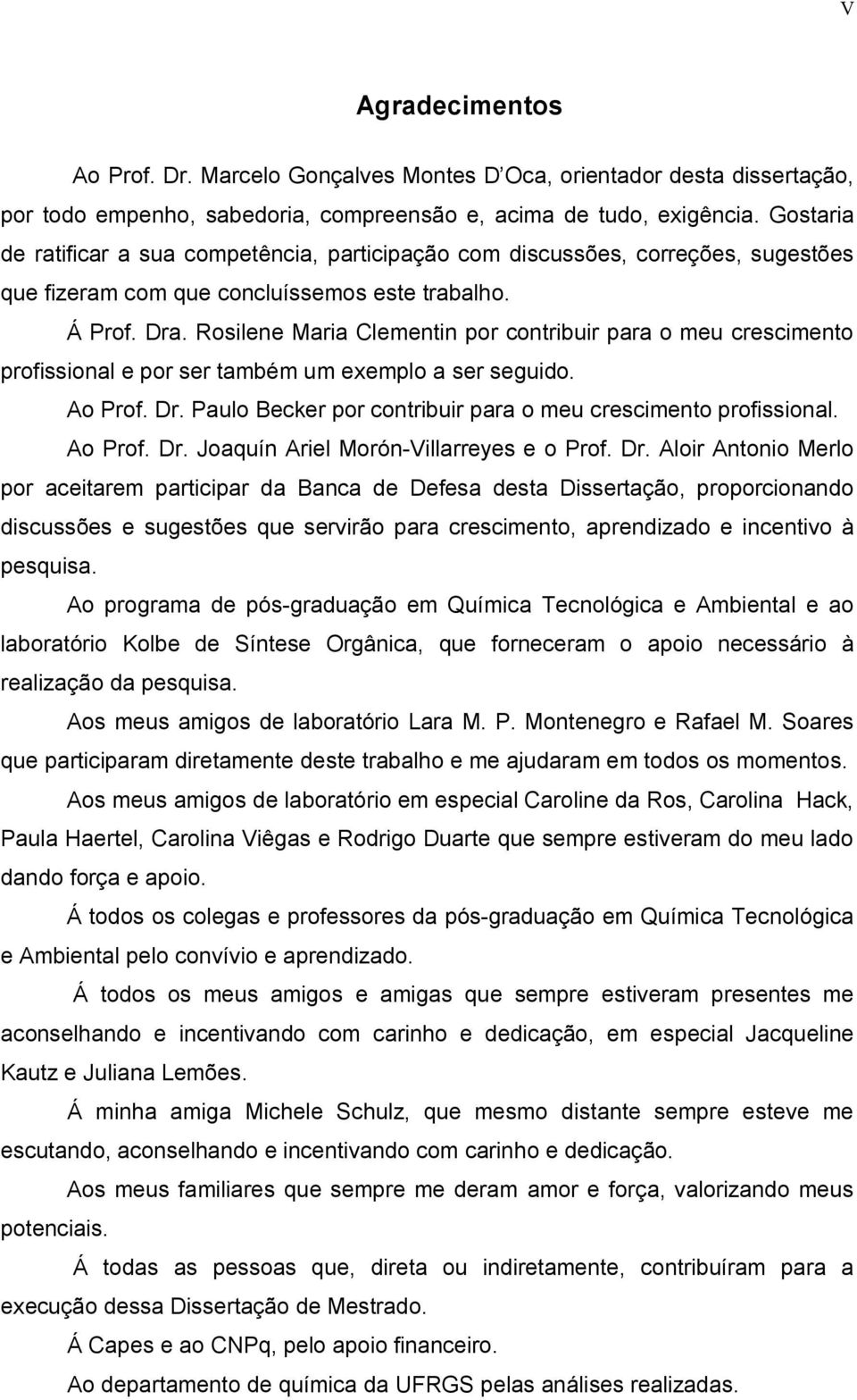 Rosilene Maria Clementin por contribuir para o meu crescimento profissional e por ser também um exemplo a ser seguido. Ao Prof. Dr. Paulo Becker por contribuir para o meu crescimento profissional.