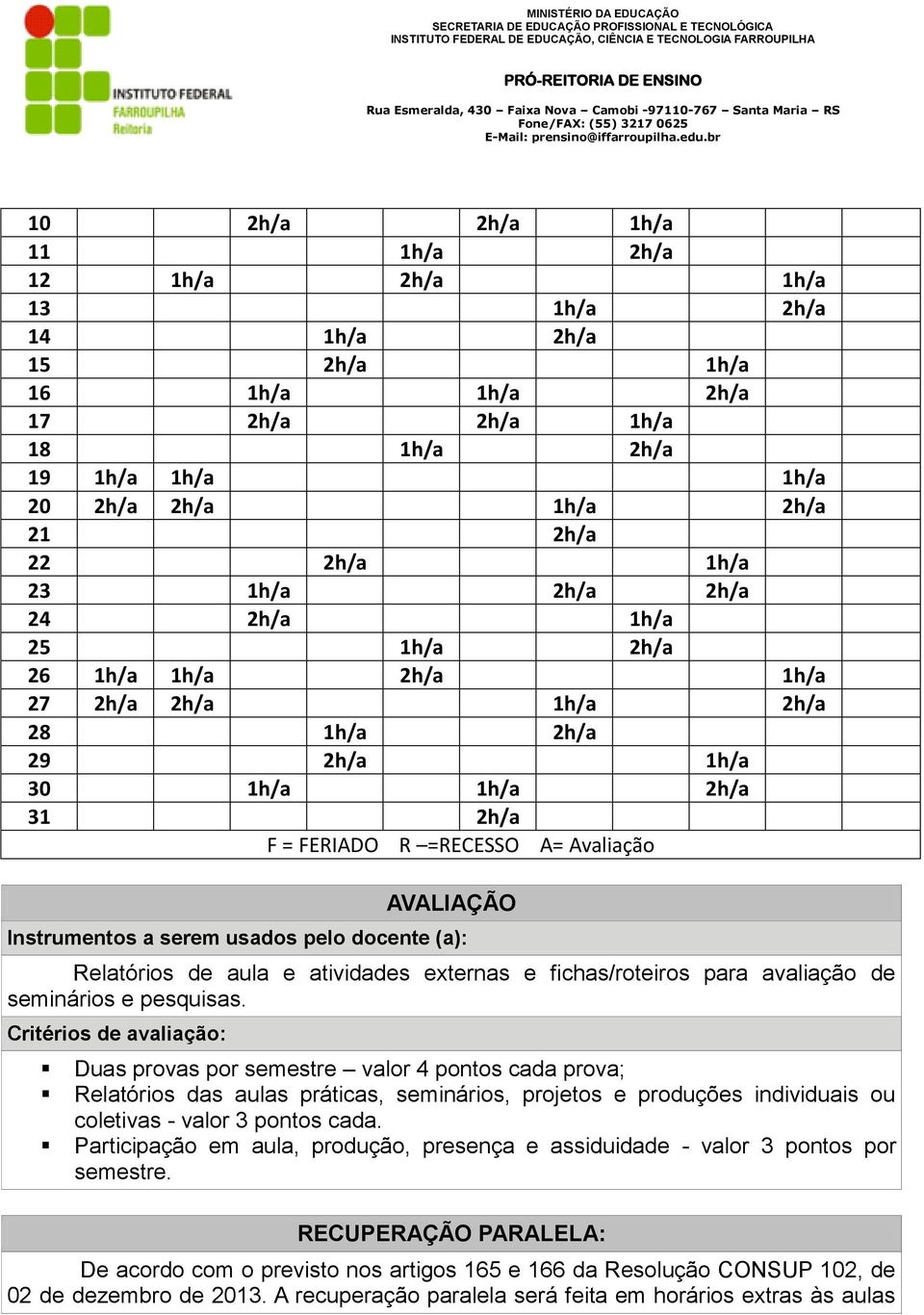 Instrumentos a serem usados pelo docente (a): Relatórios de aula e atividades externas e fichas/roteiros para avaliação de seminários e pesquisas.