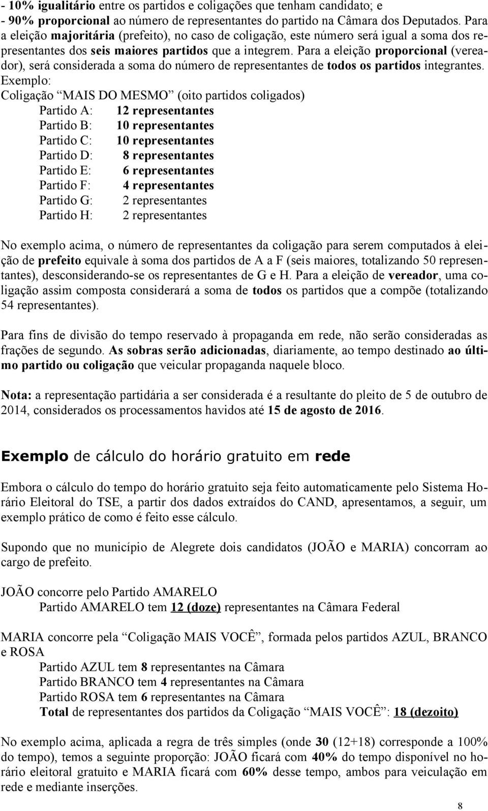 Para a eleição proporcional (vereador), será considerada a soma do número de representantes de todos os partidos integrantes.