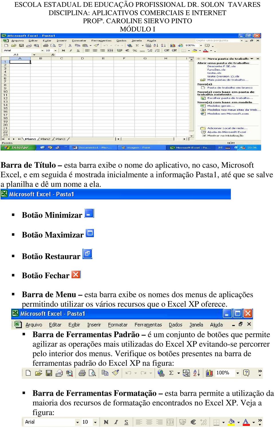 Barra de Ferramentas Padrão é um conjunto de botões que permite agilizar as operações mais utilizadas do Excel XP evitando-se percorrer pelo interior dos menus.