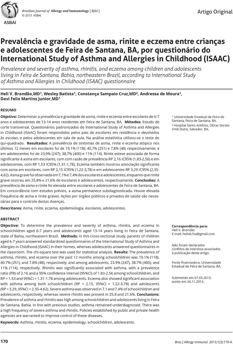 Allergies in Childhood (ISAAC) questionnaire Heli V.