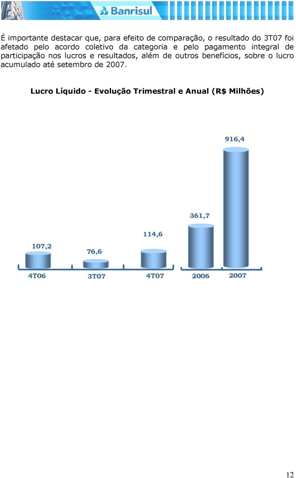 resultados, além de outros benefícios, sobre o lucro acumulado até setembro de 2007.