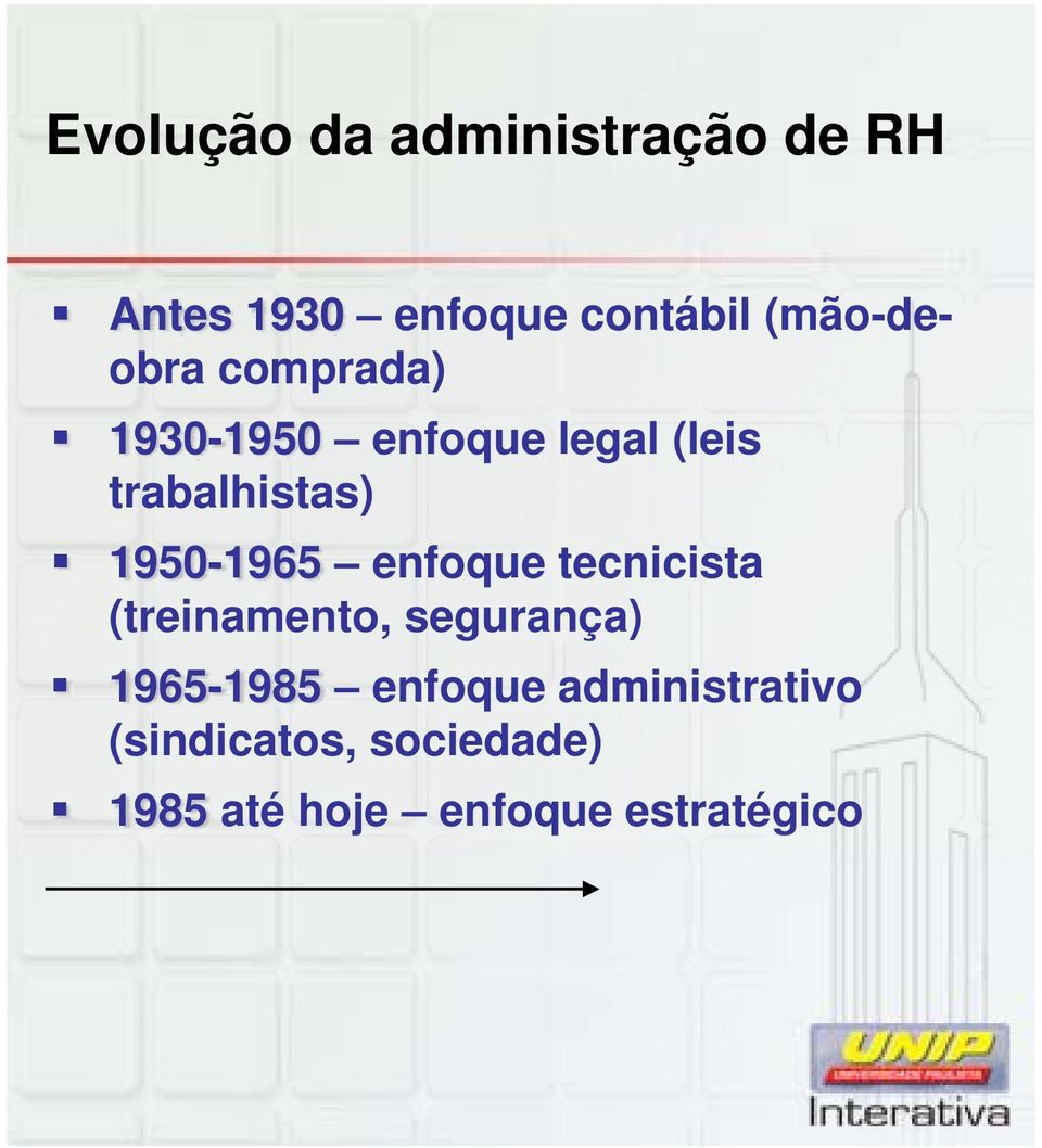 1950-1965 1965 enfoque tecnicista (treinamento, segurança) 1965-1985