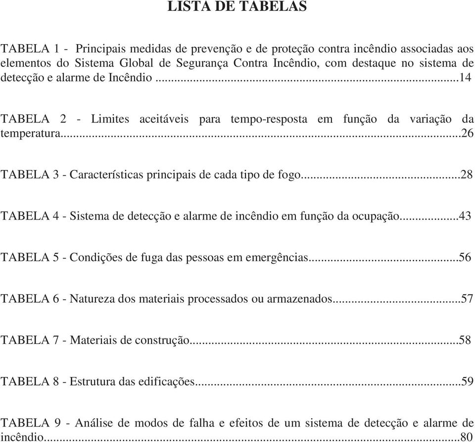 ..28 TABELA 4 - Sistema de detecção e alarme de incêndio em função da ocupação...43 TABELA 5 - Condições de fuga das pessoas em emergências.