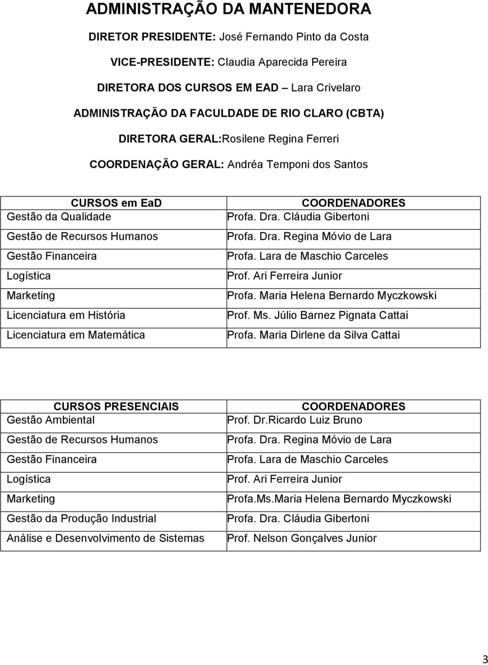 Licenciatura em História Licenciatura em Matemática COORDENADORES Profa. Dra. Cláudia Gibertoni Profa. Dra. Regina Móvio de Lara Profa. Lara de Maschio Carceles Prof. Ari Ferreira Junior Profa.