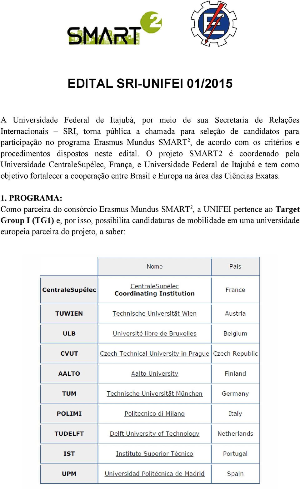 O projeto SMART2 é coordenado pela Universidade CentraleSupélec, França, e Universidade Federal de Itajubá e tem como objetivo fortalecer a cooperação entre Brasil e Europa na