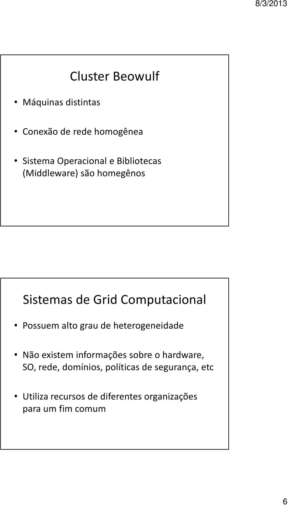 grau de heterogeneidade Não existem informações sobre o hardware, SO, rede, domínios,