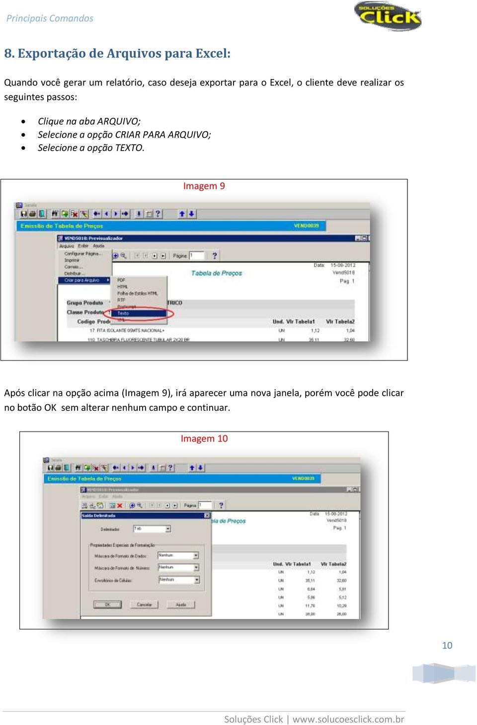 PARA ARQUIVO; Selecione a opção TEXTO.