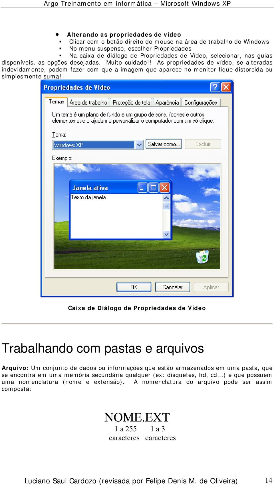 ! As propriedades de vídeo, se alteradas indevidamente, podem fazer com que a imagem que aparece no monitor fique distorcida ou simplesmente suma!