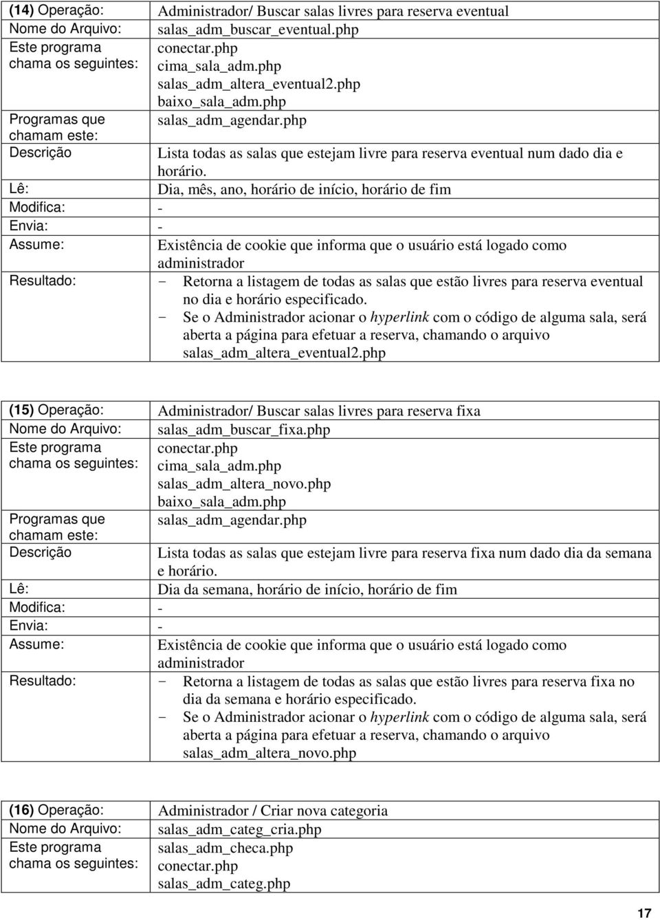 Dia, mês, ano, horário de início, horário de fim - - Existência de cookie que informa que o usuário está logado como administrador Resultado: - Retorna a listagem de todas as salas que estão livres