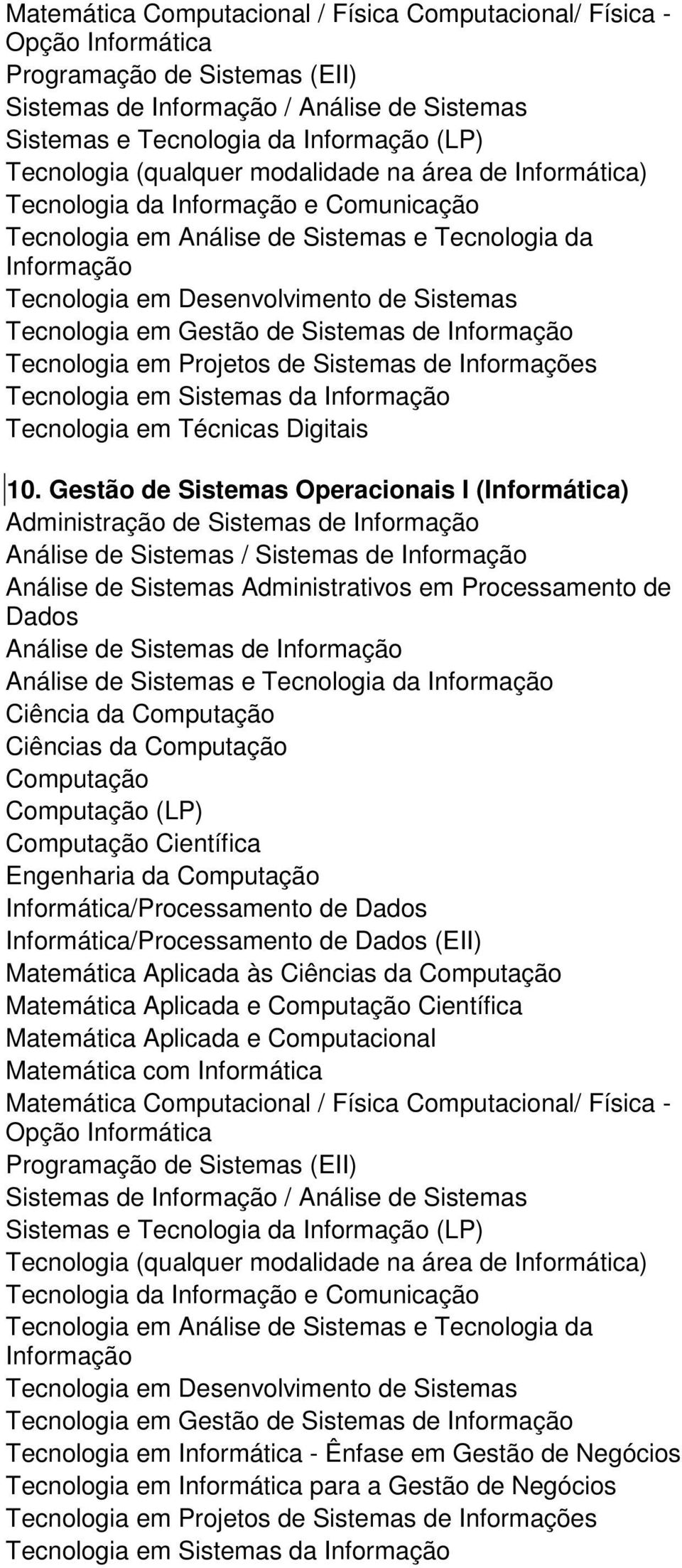 Gestão de Sistemas Operacionais I (Informática) Ciência da Ciências da Científica Engenharia da (EII) Matemática Aplicada às Ciências da Matemática Aplicada e Científica  de