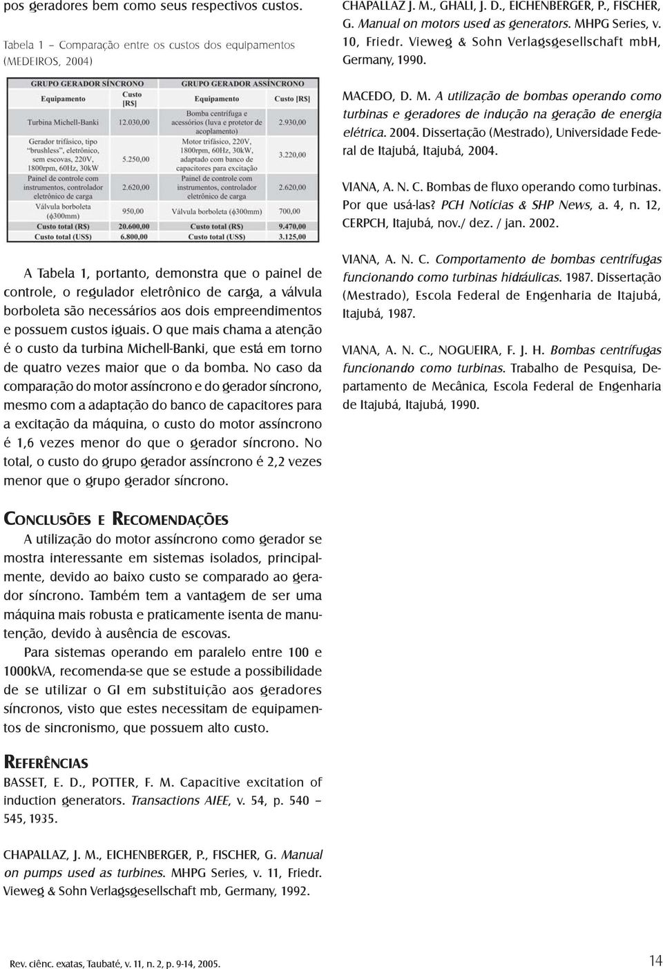 2004. Dissertação (Mestrado), Universidade Federal de Itajubá, Itajubá, 2004. VIANA, A. N. C. Bombas de fluxo operando como turbinas. Por que usá-las? PCH Notícias & SHP News, a. 4, n.