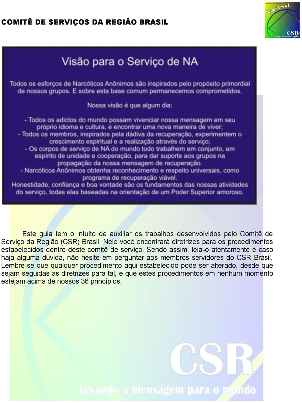 Sendo assim, leia-o atentamente e caso haja alguma dúvida, não hesite em perguntar aos membros servidores do CSR Brasil.