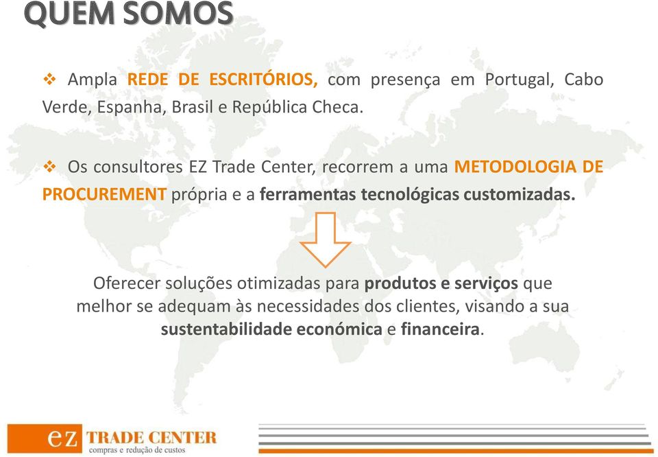 Os consultores EZ Trade Center, recorrem a uma METODOLOGIA DE PROCUREMENT própria e a ferramentas