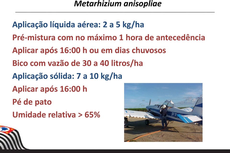 h ou em dias chuvosos Bico com vazão de 30 a 40 litros/ha Aplicação