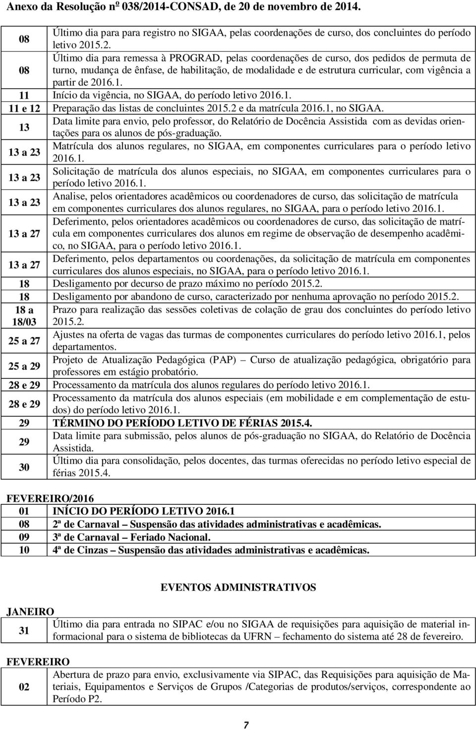 partir de 26.1. 11 Início da vigência, no SIGAA, do período letivo 26.1. 11 e 12 Preparação das listas de concluintes 25.2 e da matrícula 26.1, no SIGAA.