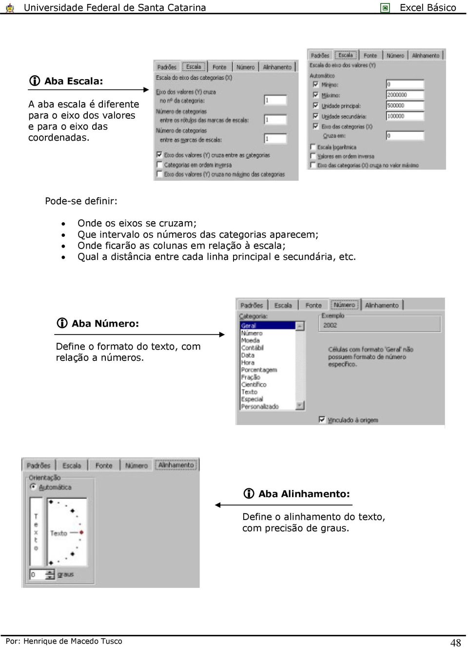 colunas em relação à escala; Qual a distância entre cada linha principal e secundária, etc.